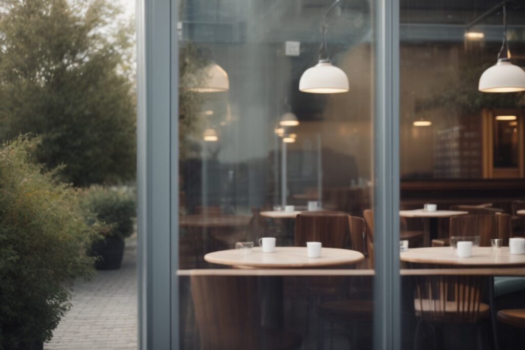 Riverside café with frosted window film for privacy and branding